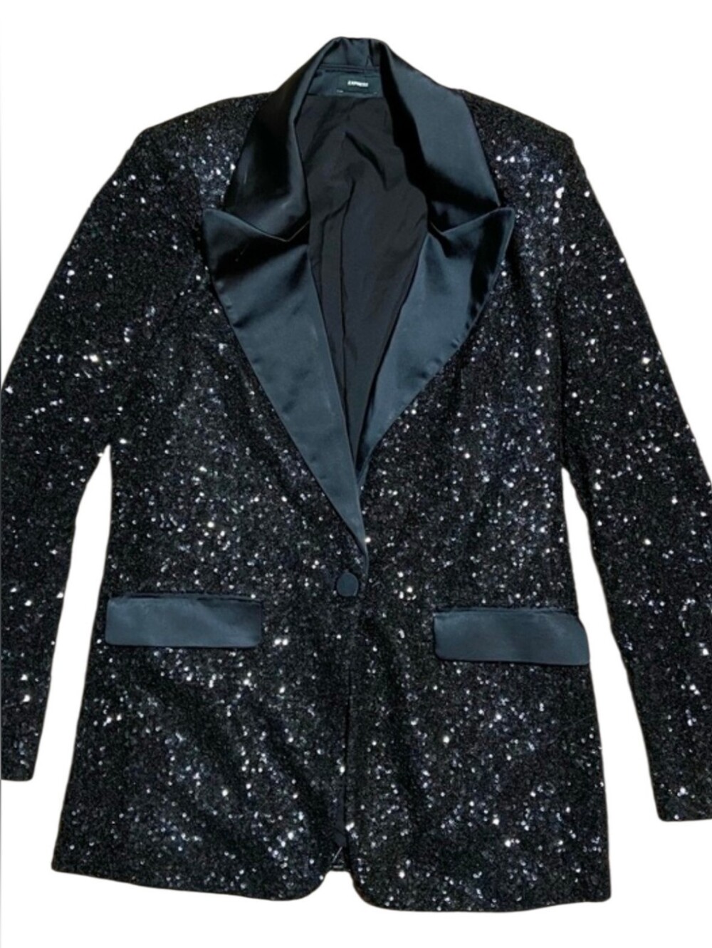 Express Black Sequin Boyfriend Tuxedo Blazer Jacket & Shorts Set, Small